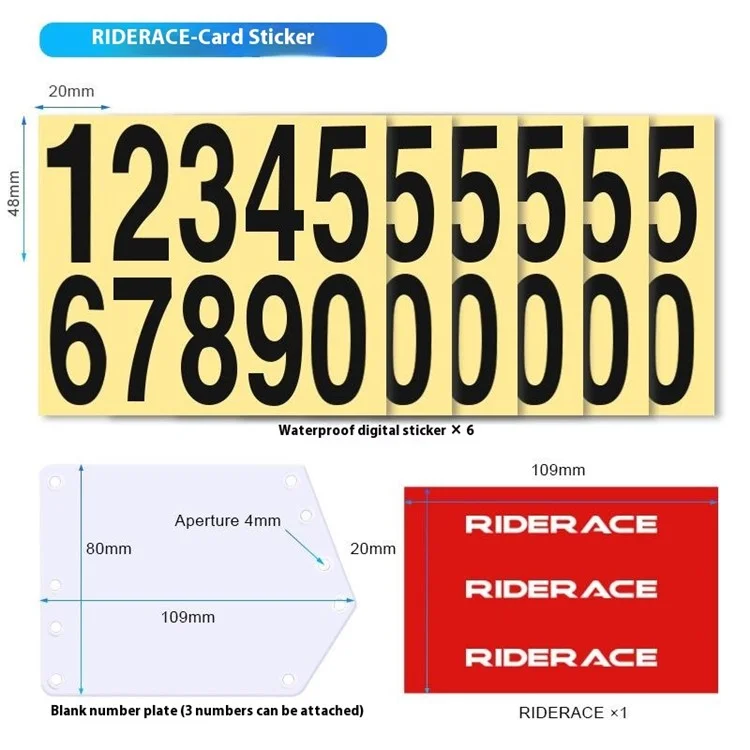 RIDERACE Bike Race Number Plate and Sticker with Mount Holder Rack for Bicycle Seatpost - V-Shaped