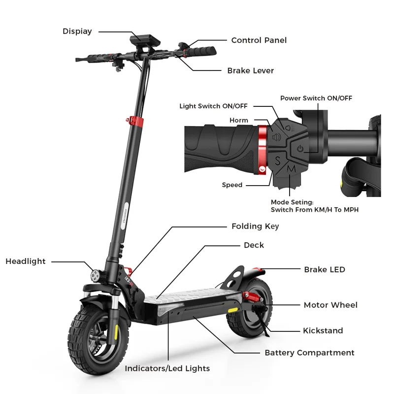 ISCOOTER iX3 10 Inch Tire Off-Road Rear-Drive Electric Scooter with APP, 48V 10Ah Battery - Region A