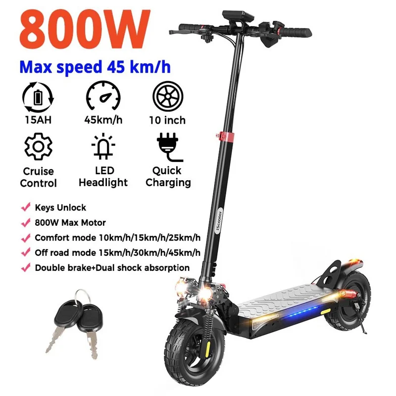 ISCOOTER iX4 Electric Scooter 10 Inch Tire 800W Motor 45km / h Max Speed with 48V 15Ah Battery, Support App - Region B