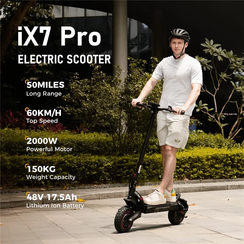 ISCOOTER iX7 Pro Dual Drive 1000W Geländeroller mit 10-Zoll-Reifen, Elektroroller mit 48V 17,5Ah Akku, App-Unterstützung - Region A