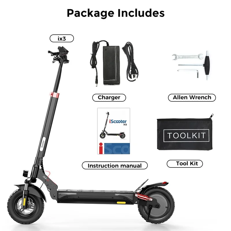 ISCOOTER iX3 48V 10Ah Electric Scooter 10 Inch Off-Road Scooter with APP (EU Plug) - Area A
