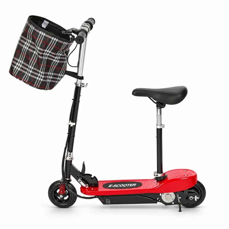 JX-07E 24V 4.5AH Foldable Electric Scooter with 6-inch Rubber Wheels and Basket Adjustable Seat for Commuting - Red