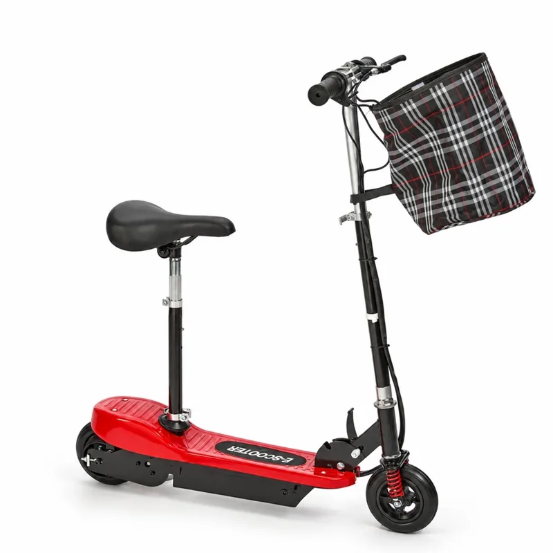JX-07E 24V 4.5AH Foldable Electric Scooter with 6-inch Rubber Wheels and Basket Adjustable Seat for Commuting - Red