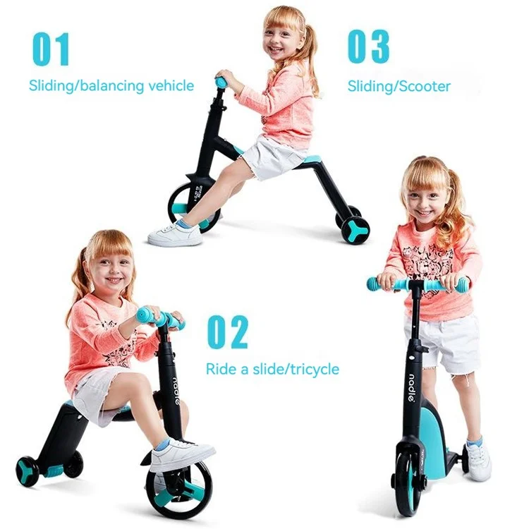 NADLE TF3-1 Children Scooter Tricycle 3-in-1 Baby Balance Bike Trikes Riding Toys for 3-5 Years Old Toddlers - Blue