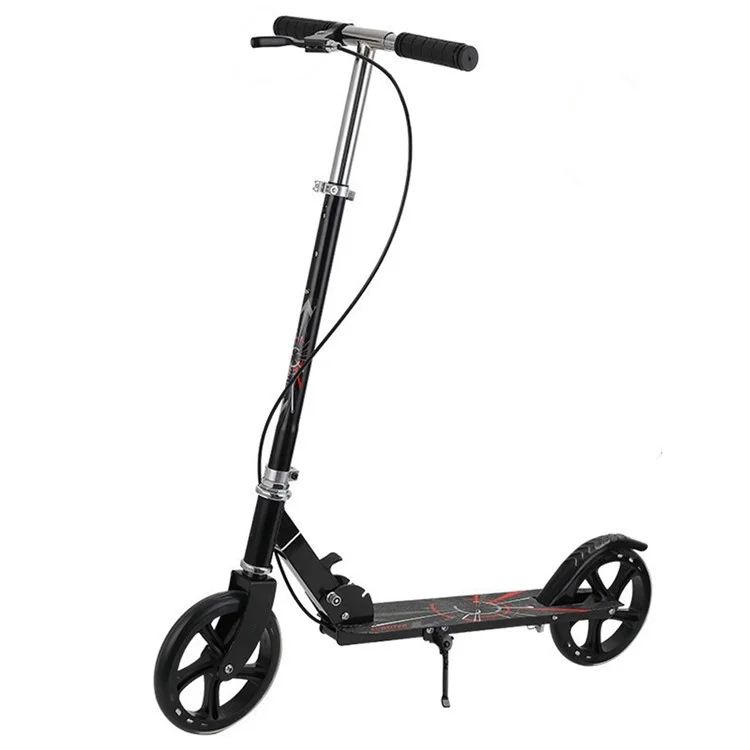 999 Foldable Iron Scooter with Thickened Wheels and Dual Brakes for Adult Teenager - Black