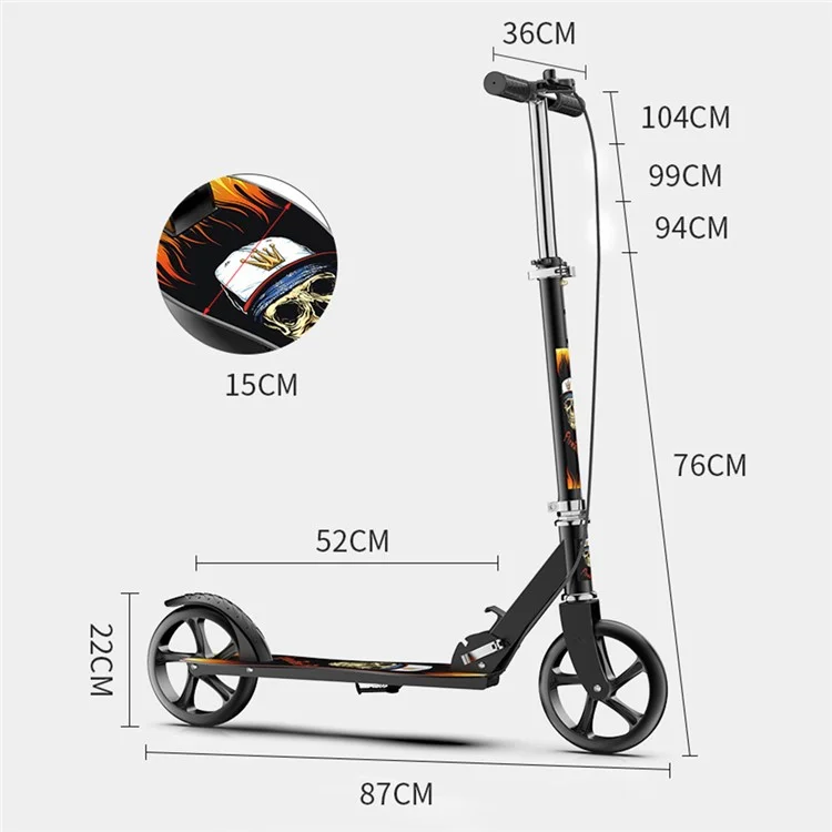 883 Scooter en Fer Pliable de Freinage Sûr de 8 Pouces Pour Adultes (version à Double Frein) - Noir