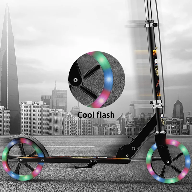 883 Adults 8-Inch Foldable Iron Scooter Light Up Wheels (Single Brake Version) - White