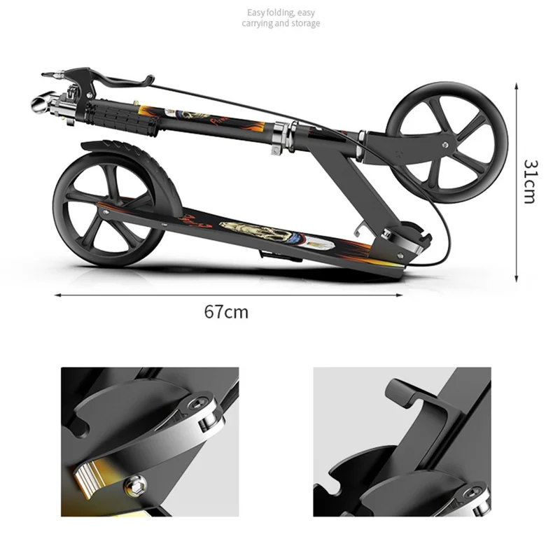 883 Adults 8-Inch Foldable Iron Scooter Light Up Wheels (Single Brake Version) - White