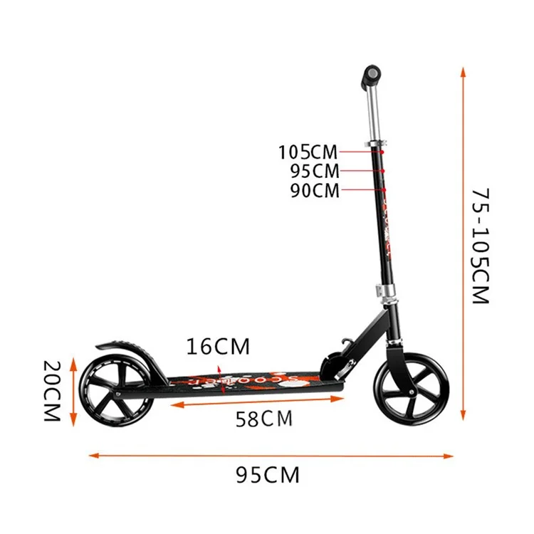 888888 Commuting Foldable Aluminum Alloy Scooter (200 Widened Version) - Black