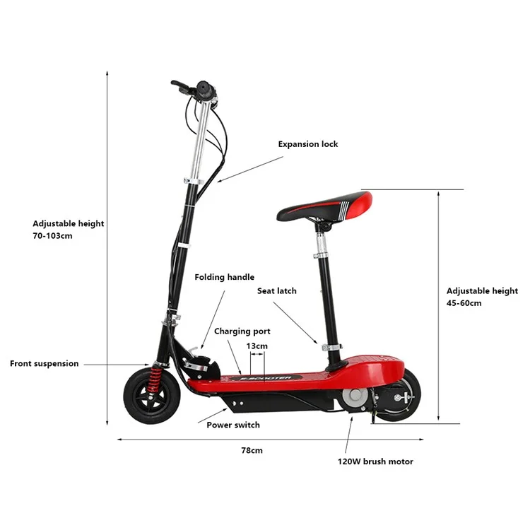 Scooter électrique pliant de 100-240 V avec amortisseur, vitesse maximale de 15 km/h et pneu en caoutchouc anti-explosion, prise UE