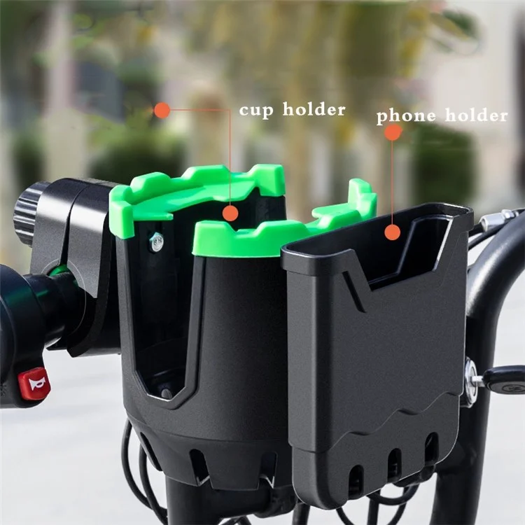 2-en-1 Porte-gobelet pour vélo, support de téléphone portable, organisateur - Tout en noir