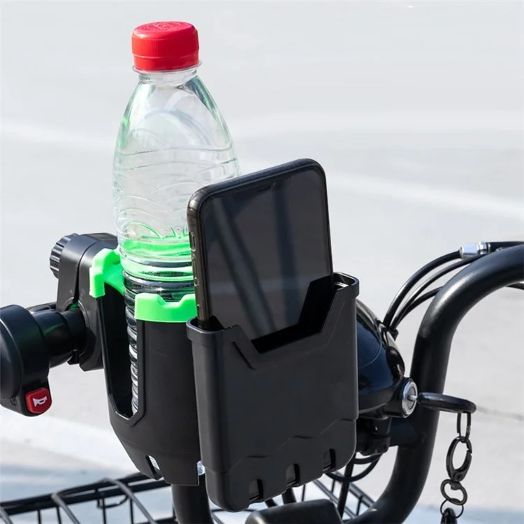 2-en-1 Porte-gobelet pour vélo, support de téléphone portable, organisateur - Tout en noir