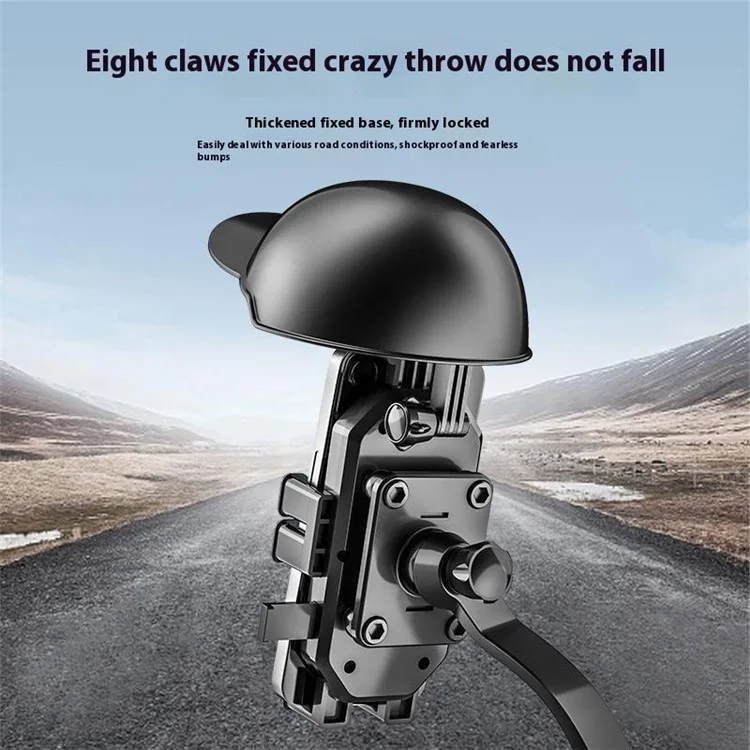 HL-M28 Nylon+ABS Motorcycle Phone Mount Holder Cell Phone Bike Holder with Helmet Shaped Sun Visor - For Rearview Mirror