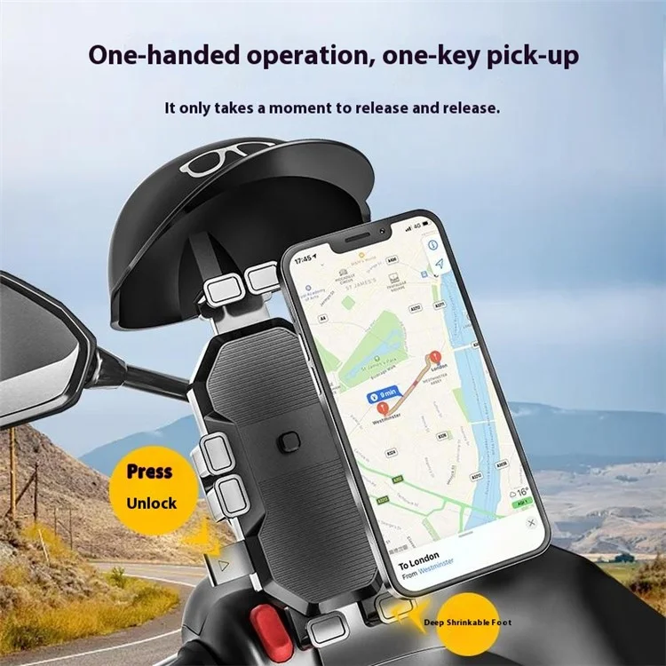 HL-M28 Nylon+ABS Motorcycle Phone Mount Holder Cell Phone Bike Holder with Helmet Shaped Sun Visor - For Rearview Mirror