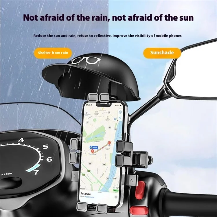 HL-M28 Nylon+ABS Motorcycle Phone Mount Holder Cell Phone Bike Holder with Helmet Shaped Sun Visor - For Rearview Mirror