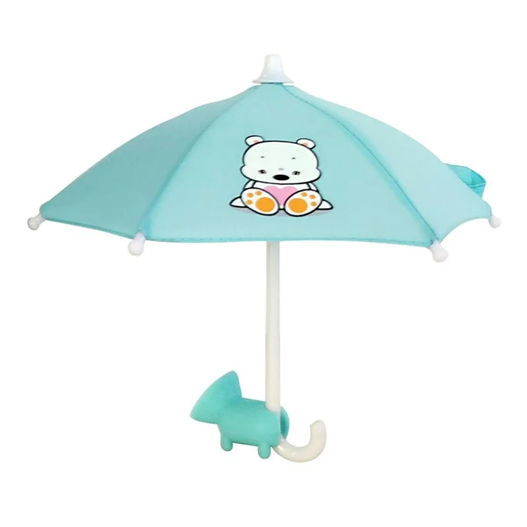 Ry-331 Outdoor Cute Phone Mobile Mini Ombrello Sun Shade Cover Con Supporto Per la Mano di Aspirazione - Lago Blu / Orso