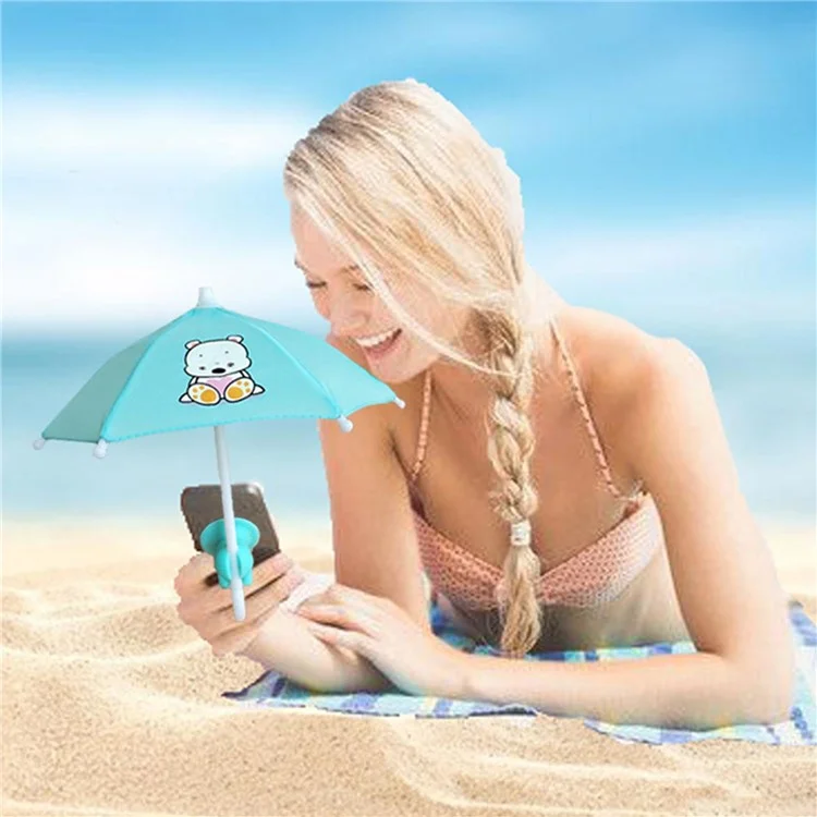 Ry-331 Outdoor Cute Phone Mobile Mini Ombrello Sun Shade Cover Con Supporto Per la Mano di Aspirazione - Lago Blu / Orso