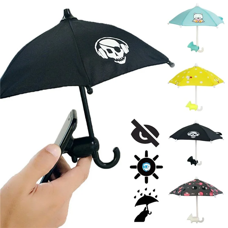 Ry-331 Outdoor Cute Phone Mobile Mini Ombrello Sun Shade Cover Con Supporto Per la Mano di Aspirazione - Lago Blu / Orso