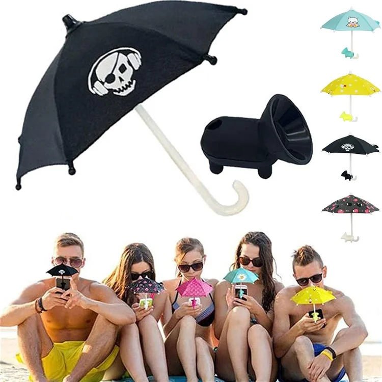 Ry-331 Outdoor Cute Phone Mobile Mini Ombrello Sun Shade Cover Con Supporto Per la Mano di Aspirazione - Lago Blu / Orso