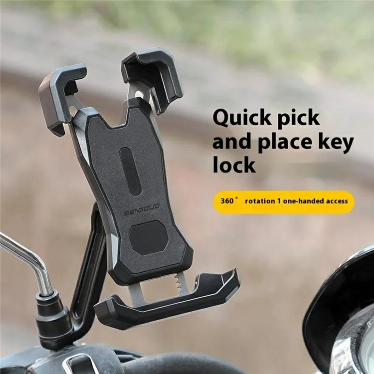 BENGGUO BG-1115 Specchio retrovisore per motocicletta con supporto per telefono rotabile a blocco con un clic - Nero