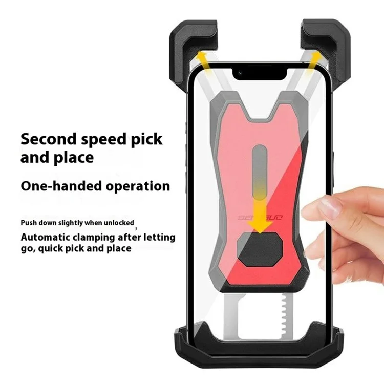 BENGGUO BG-1115 Specchio retrovisore per motocicletta con supporto per telefono rotabile a blocco con un clic - Nero