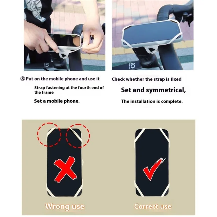 08CN0137 Anti Slip Bicycle Phone Mount Shock Absorbing Silicone Road Bike Cellphone Holder Strap - Black