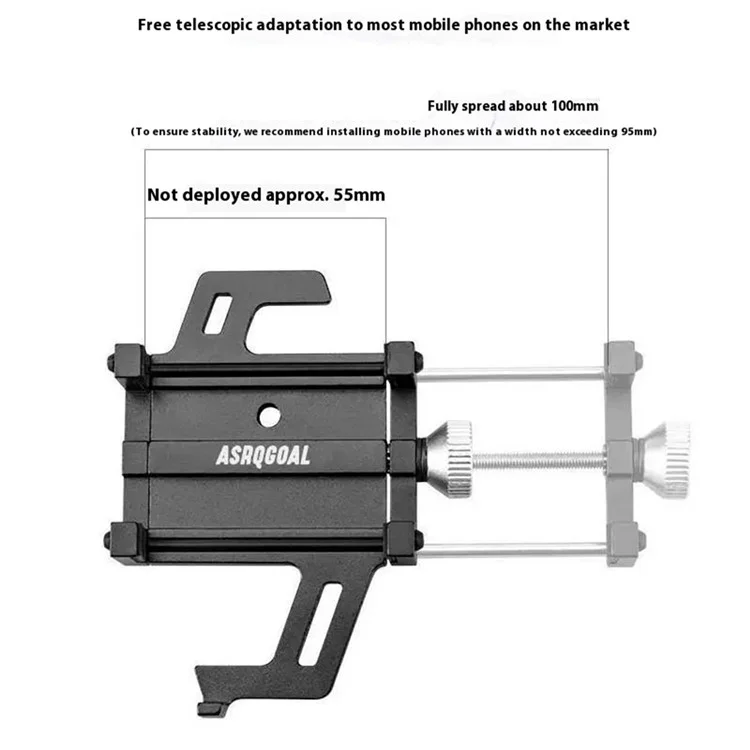 ASRQGOAL ASJZJ01 Aluminum Alloy Bicycle Phone Mount Cellphone Holder Bracket for Motorcycle Electric Scooter - Black