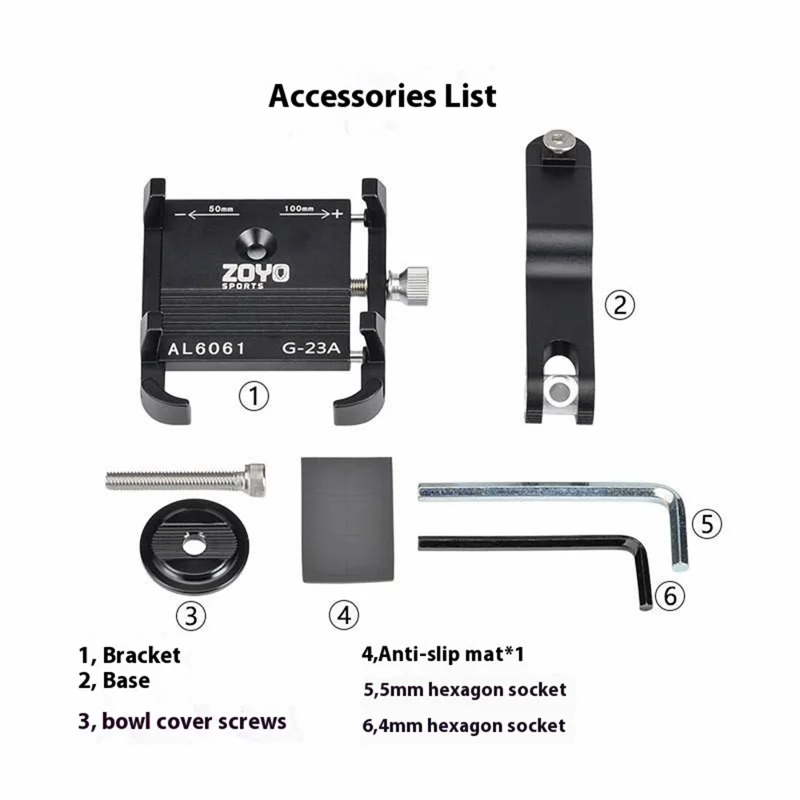 ZOYOSPORTS ZY-G23A Supporto per telefono da bicicletta da montagna Supporto per telefono da motocicletta e bicicletta elettrica in lega di alluminio rotante