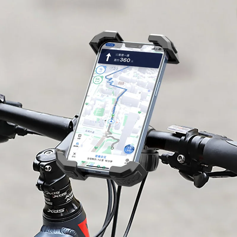 QX-25A Bicycle Handlebar Phone Mount 360 Degree Rotation Shockproof Navigation Holder for Motorcycle - Black