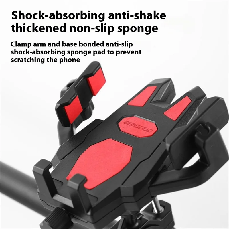 BENGGUO BG-1121 Motorcycle Handlebar Phone Holder Rotatable Knob ABS Anti-shock Phone Navigation Bracket - Red