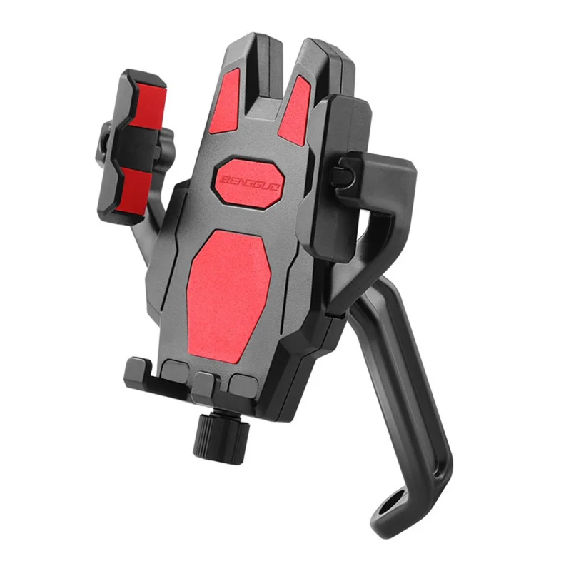BENGGUO BG-1121 Motorcycle Rearview Mirror Phone Holder Adjustable Knob ABS Anti-shock Navigation Stand - Red