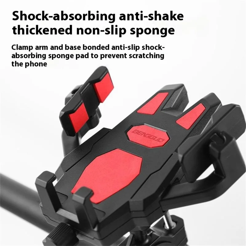 BENGGUO BG-1121 Motorcycle Rearview Mirror Phone Holder Adjustable Knob ABS Anti-shock Navigation Stand - Red