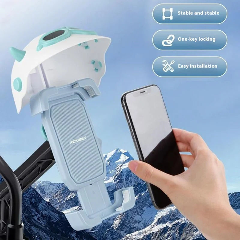 Electric Bike MTB Bike Handlebar Phone Mount 4.7-7.1 Inch Cellphone Navigation Holder with Helmet Design - Blue