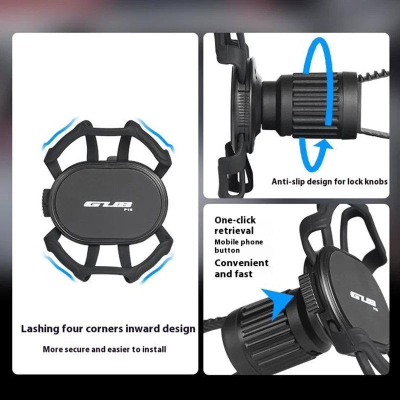 Support de téléphone pour vélo GUB P16 rotatif et amovible en silicone pour vélo, vélo électrique et scooter - Noir