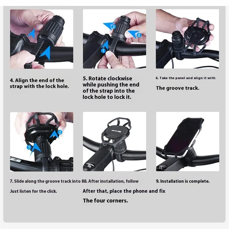 Support de téléphone pour vélo GUB P16 rotatif et amovible en silicone pour vélo, vélo électrique et scooter - Noir