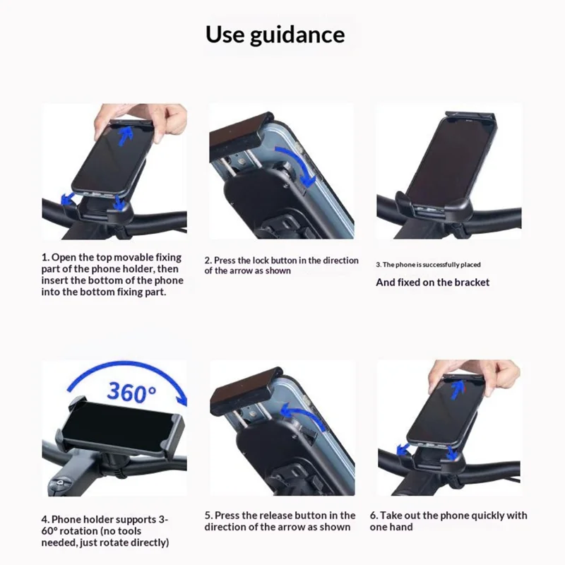 GUB P18 Roteerbare telefoonhouder voor fiets / E-bike / Scooter, schokabsorberend, snelkoppelingshoudertje voor mobiele telefoon