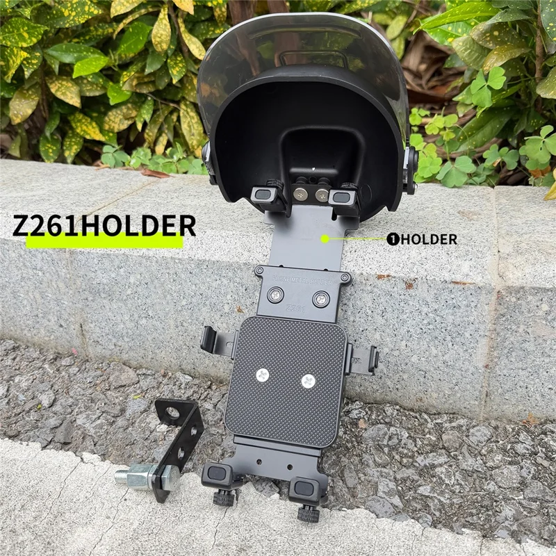 Metal Adjustable Phone Holder Magnetic Charging IPX8 Waterproof with Sunshade Cap for Motorcycle - Black