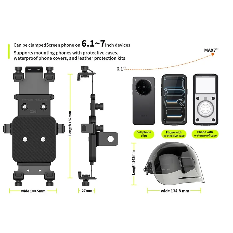 Metal Adjustable Phone Holder Magnetic Charging IPX8 Waterproof with Sunshade Cap for Motorcycle - Yellow