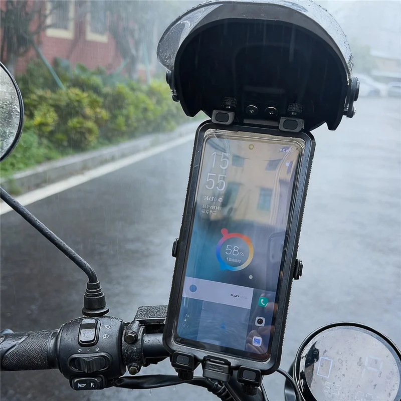 Metal Adjustable Phone Holder Magnetic Charging IPX8 Waterproof with Sunshade Cap for Motorcycle - Yellow
