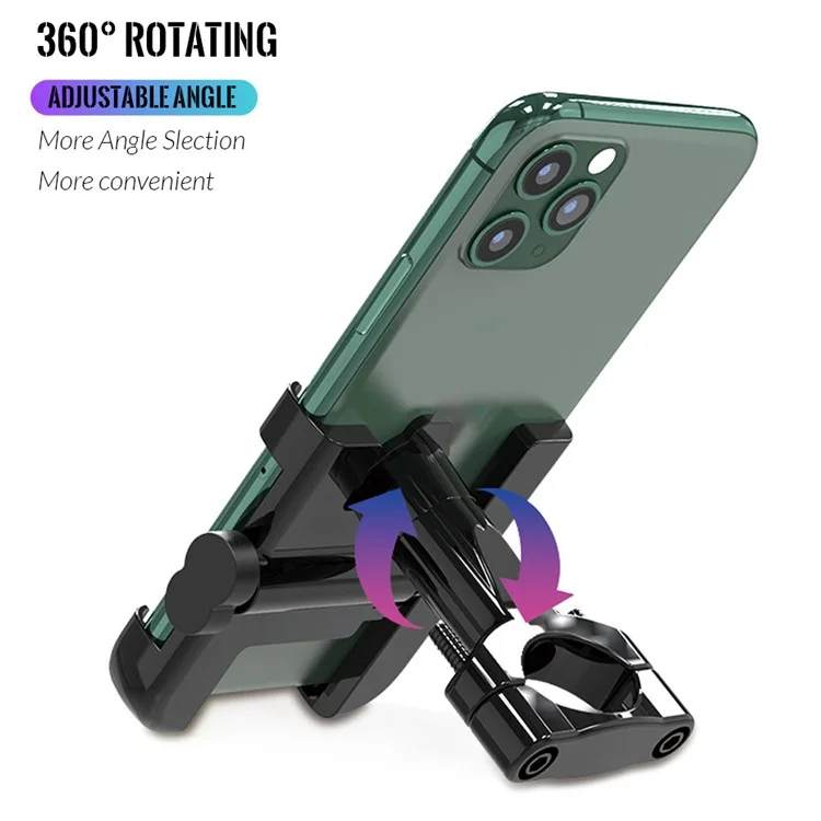 C1 Aluminum Alloy Bike Phone Holder Rotatable Bicycle Handlebar Mount Cellphone Bracket - Black