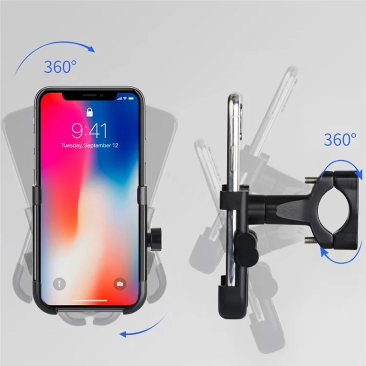 C1 Aluminum Alloy Bike Phone Holder Rotatable Bicycle Handlebar Mount Cellphone Bracket - Black