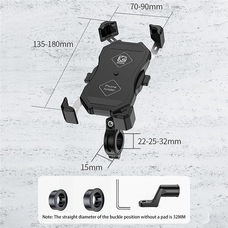 KEWIG M11 4-Claw Bicycle Phone Mount Quick Release Handlebar Phone Holder for 3.5-6.5 inch Mobile Phones