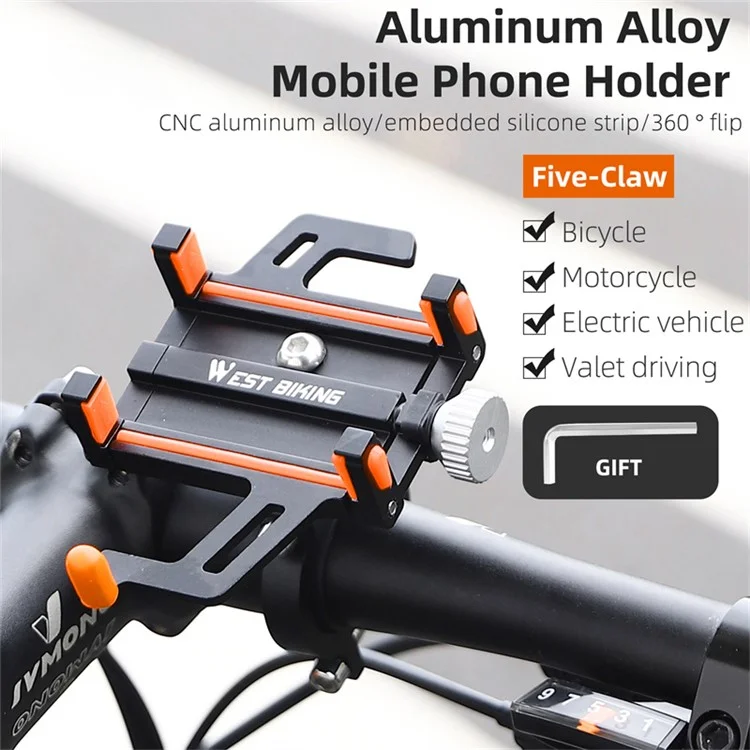 WEST BIKING YP0715066 Держатель для телефона на велосипедный руль, алюминиевый сплав, кронштейн для мобильного телефона - черный