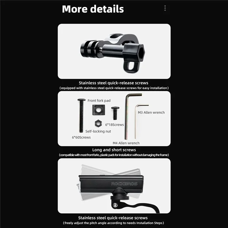ROCKBROS FK-308 Bicycle Headlight Holder Folding Bike Front Light Extender Holder Stand Bracket