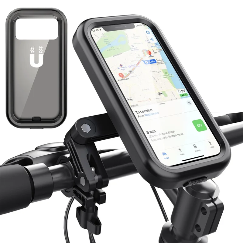 HL-159 Bike Handlebar Rotation Phone Mount Waterproof Motorcycle 4.7-6.8 Inch Phone Holder Bracket - All Black
