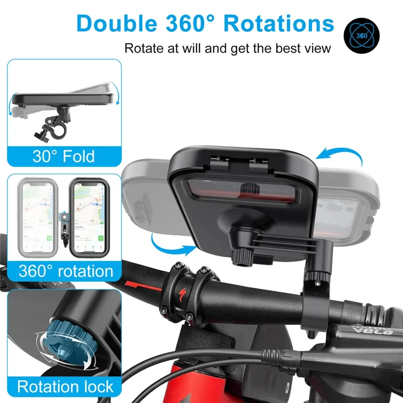 HL-159 Bike Handlebar Rotation Phone Mount Waterproof Motorcycle 4.7-6.8 Inch Phone Holder Bracket - All Black