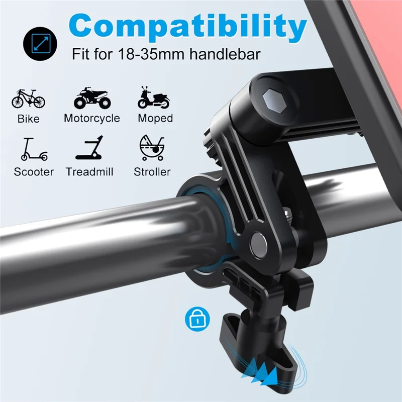 HL-159 Bike Handlebar Rotation Phone Mount Waterproof Motorcycle 4.7-6.8 Inch Phone Holder Bracket - All Black