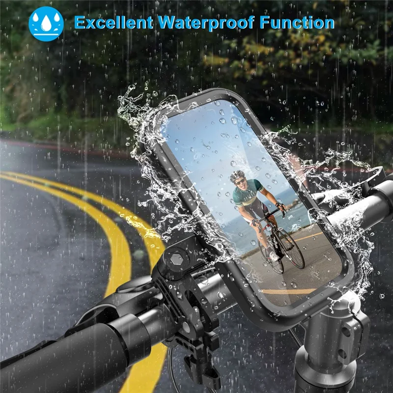HL-159 Bike Handlebar Rotation Phone Mount Waterproof Motorcycle 4.7-6.8 Inch Phone Holder Bracket - All Black