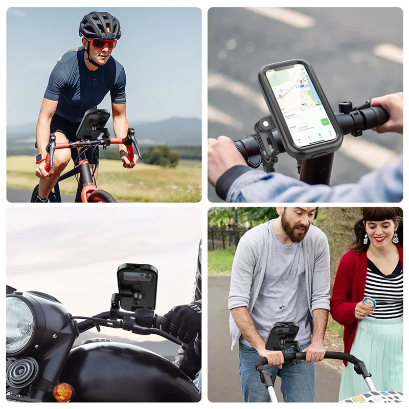 HL-159 Bike Handlebar Rotation Phone Mount Waterproof Motorcycle 4.7-6.8 Inch Phone Holder Bracket - All Black