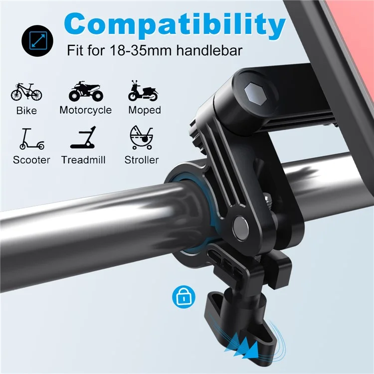 HL-159 Soporte para Teléfono de Espejo Retrovisor Impermeable para Motocicleta con Rotación para Teléfonos de 4,7-6,8 Pulgadas - Todo Negro
